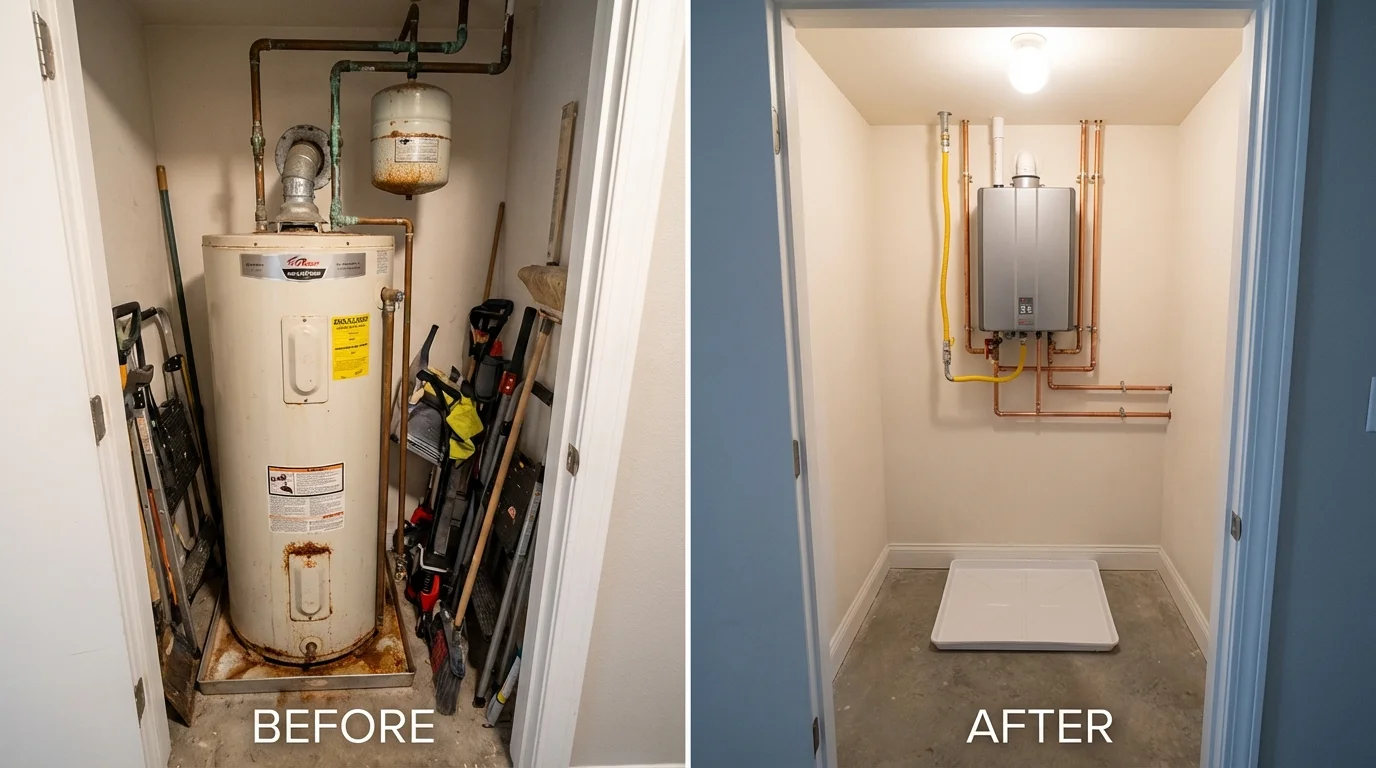 Tank water heater versus wall-mounted tankless unit comparison for Mullens, WV homeowners